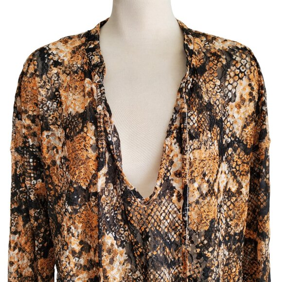 Free People Out For The Night Top Snake Combo Blouse Size S - Picture 5 of 16